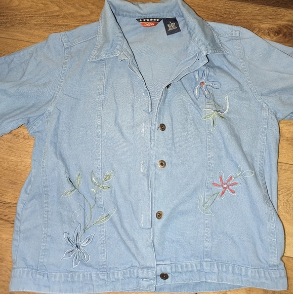 Vintage Embroidered Jean Denim Dress & Button Up Top 2 Piece Set Outfit Large - Picture 5 of 13